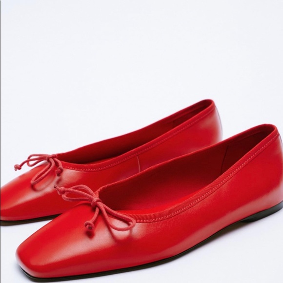 Zara Shoes Zara Leather Red Ballet Flats Poshmark